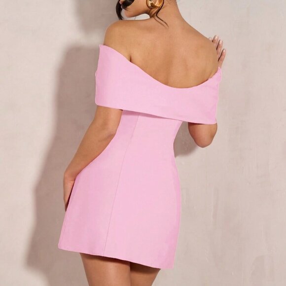 Pink Elegant Women's Off Shoulder Bowknot Cocktail Mini Dress - Picture 3 of 7